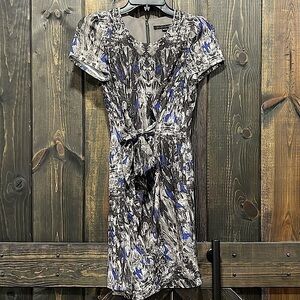 Numerous Viki Dress Size S Faux Wrap Silky Feel Black Blue Abstract Party Tie